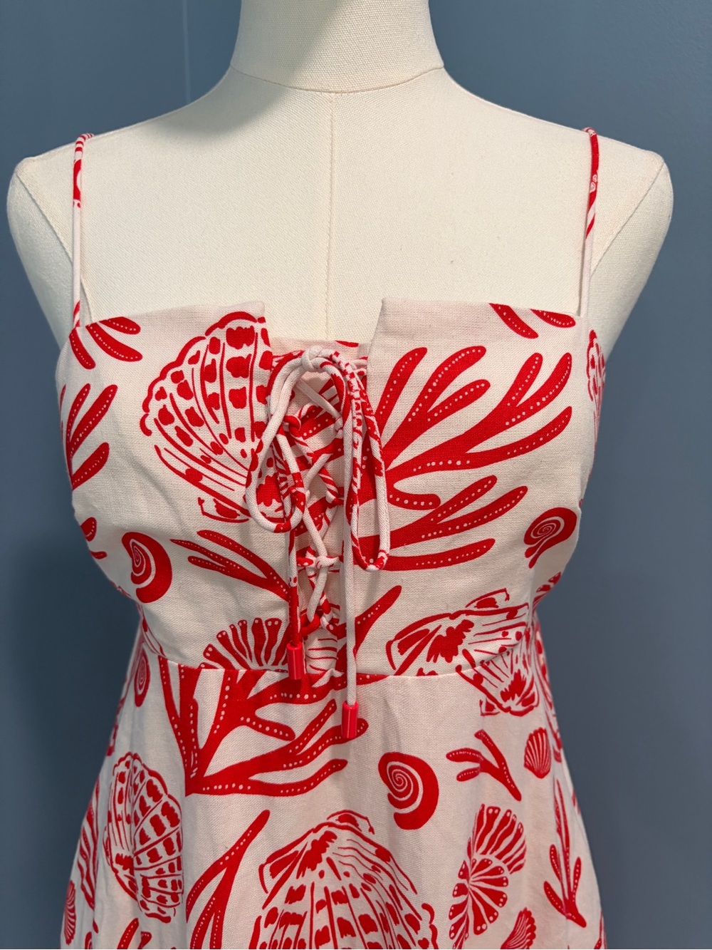 Calypso St. Barth Red White Seashell Linen Blend Maxi Dress Small Coastal NWT - Picture 4 of 11